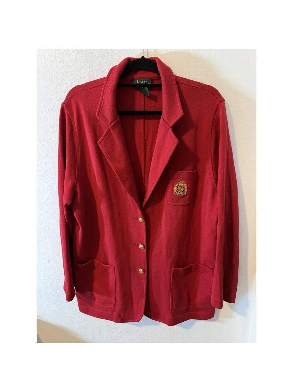 Lauren Ralph Lauren Royal Crest Sweater Cardigan PETITE Large PL Vintage - Picture 1 of 11